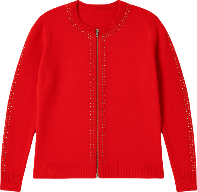 Black Label Plus Size Crewneck Embellished Zip Cardigan Sweater