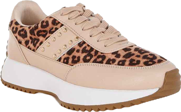 Lepark Real Leather Leopard Print Sneakers Women