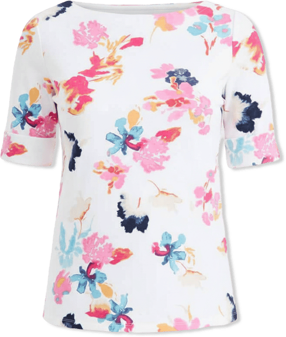 Women's Printed Boat-Neck Elbow Sleeve Top, Exclusively at Macy's