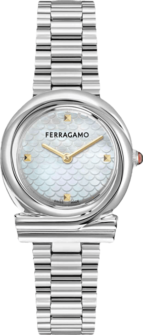 Gancini Twisted Women's Stainless Steel Case Pink Mother of Pearl Bracelet Watch 32MM