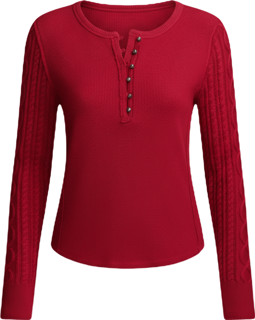 Women's Textured Long-Sleeve Henley Top