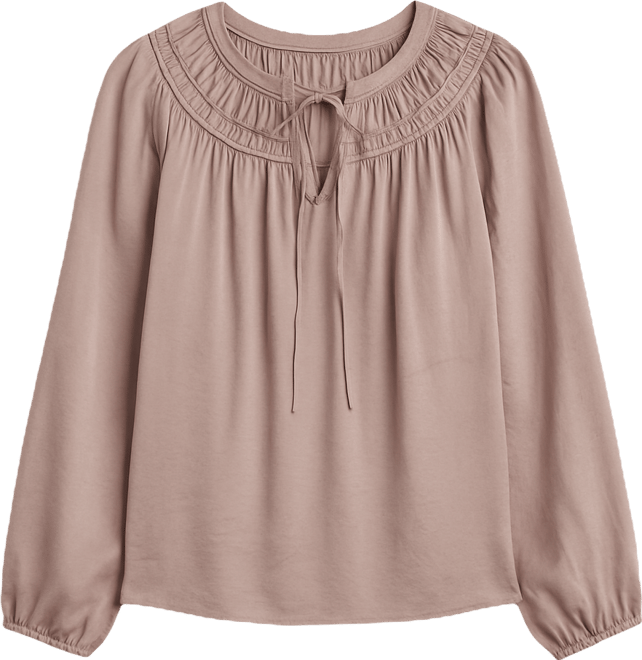 Women's Ruched Long-Sleeve Peasant Top