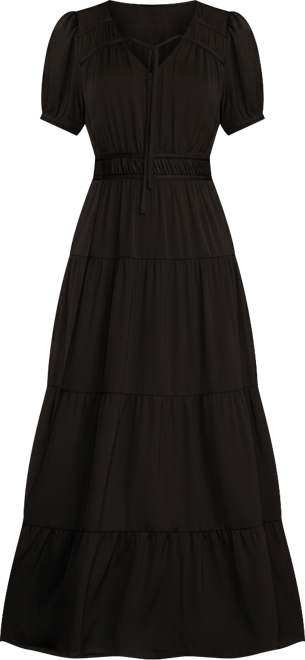 Women's Short-Sleeve Crinkle Maxi Dress