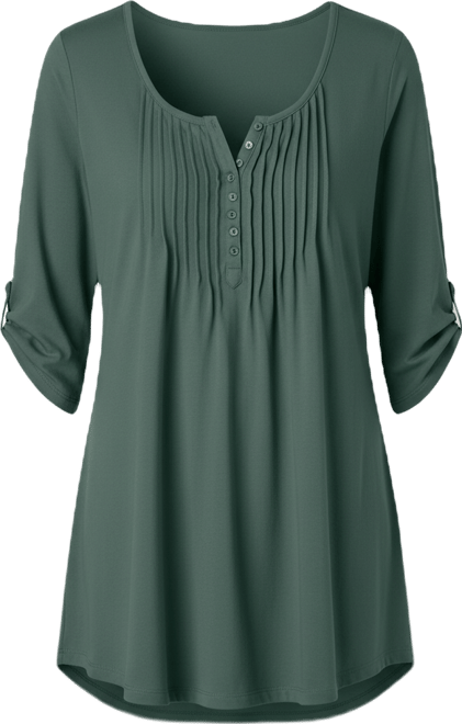 Women's Within 7-Day Three-Quarter Sleeve Pintucked Henley Tunic