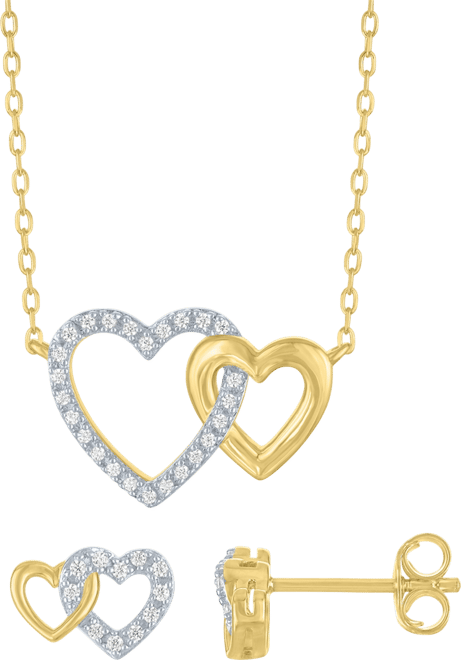 2-Pc. Diamond Pendant Necklace and Earrings Set (1/6 ct. t.w.) in 14k Yellow Gold Over Sterling Silver