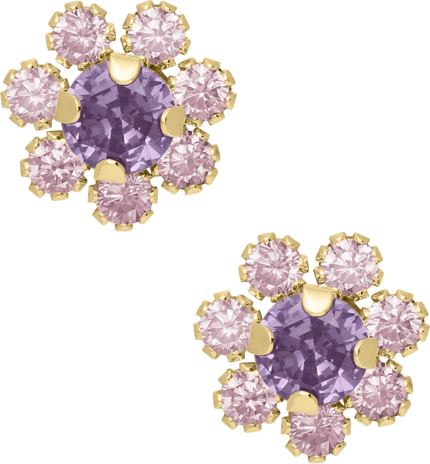 Cubic Zirconia Flower Earrings in 14K Gold