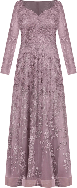 Women's Long Sleeve V-Neck Ombre Lace Gown