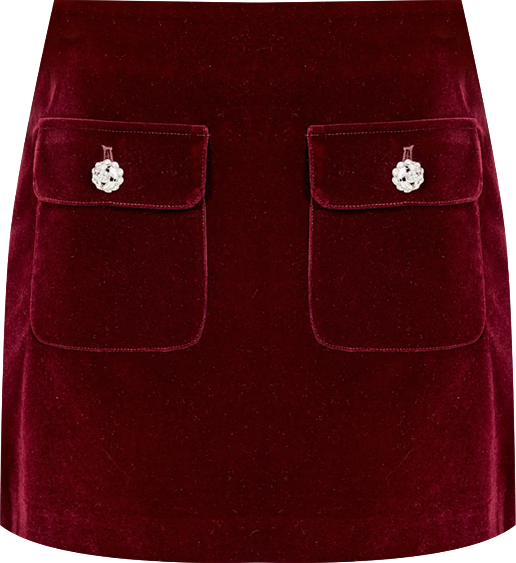 Women's Velvet Jeweled Button Mini Skirt