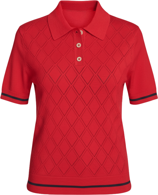 Women's Short Sleeve Pointelle Polo Sweater
