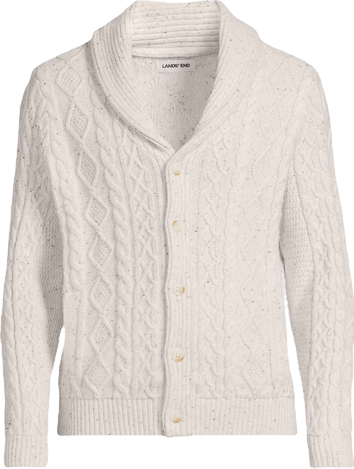 Men's Long Sleeve Cotton Blend Cable Shawl Cardigan