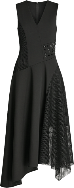 Missy Sleeveless Mix Media Panel Asymmetrical Knit Dress