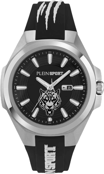 Mens Tigermaster 3 Hand Date Quartz Black Silicone Strap 47mm