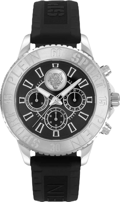 Mens Glam Chronograph Quartz Black Silicone Strap 44MM