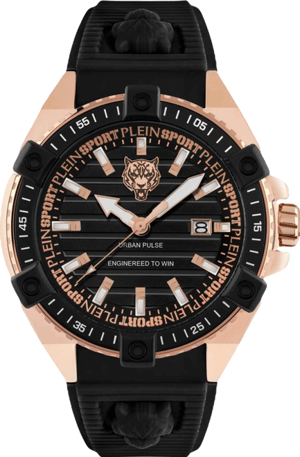 Mens Urban Pulse 3 Hand Date Quartz Black Silicone Strap 47MM