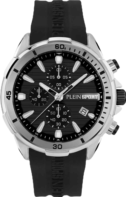 Mens Impact Chronograph Date Quartz Black Silicone Strap 46MM