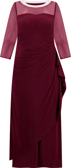 Plus Size Illusion-Trim Ruffled Gown