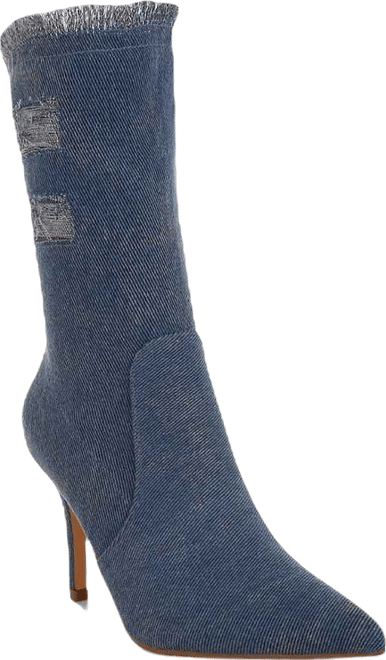 Himkok Distressed Denim Mid-Calf Boots