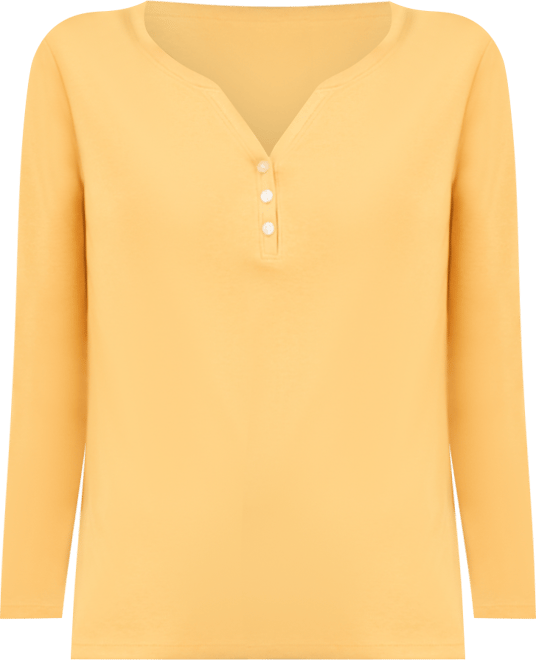 Petite Cotton Knit Henley 3/4-Sleeve Top, Created for Macy's