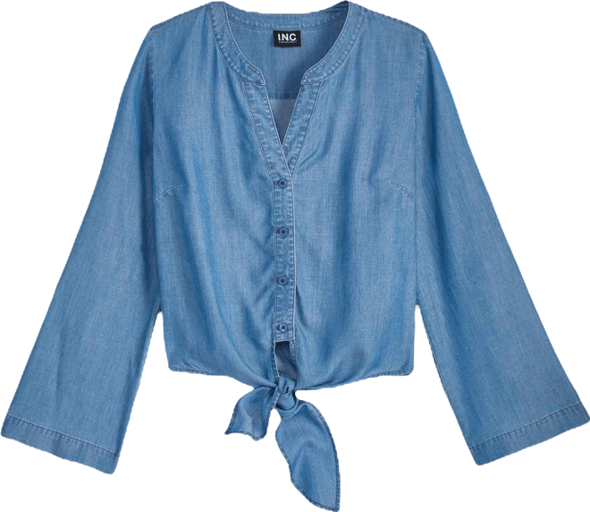 Women's Chambray Long-Sleeve Tie-Front Top, Macy's Exclusive