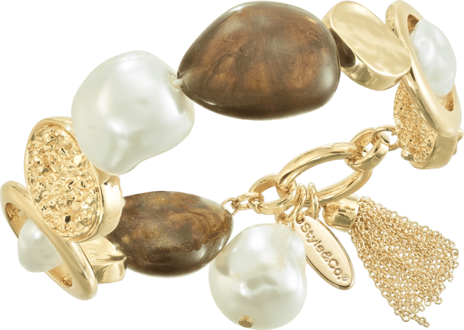 Disc, Stone & Imitation Pearl Stretch Bracelet, Macy's Exclusive