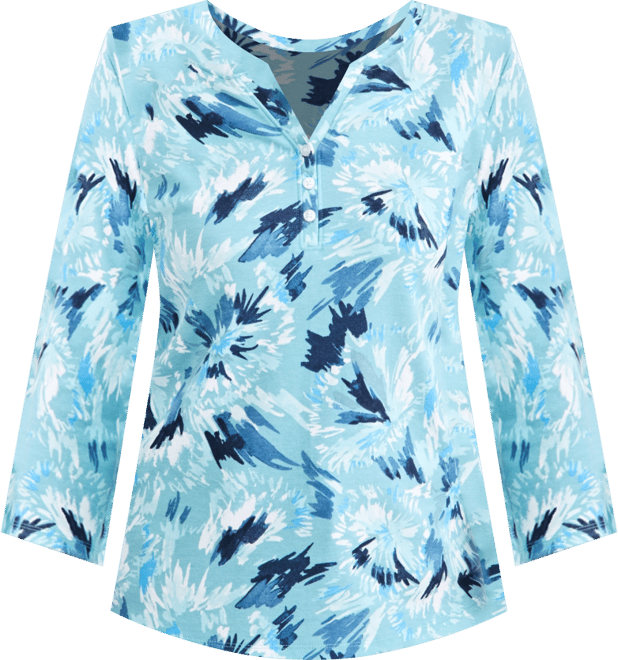 Women's Printed 3/4-Sleeve Henley Top, Macy's Exclusive