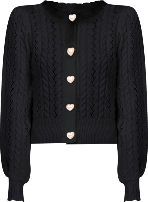 Women's Crewneck Heart Button Pointelle Cardigan Sweater