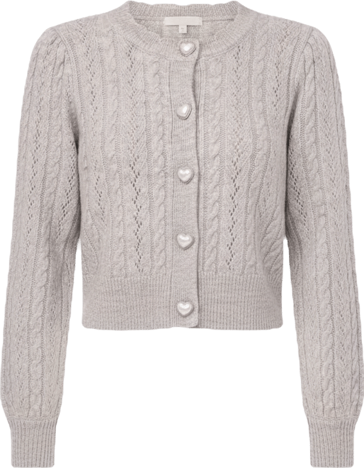 Women's Crewneck Heart Button Pointelle Cardigan Sweater