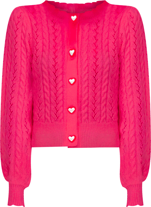 Women's Crewneck Heart Button Pointelle Cardigan Sweater