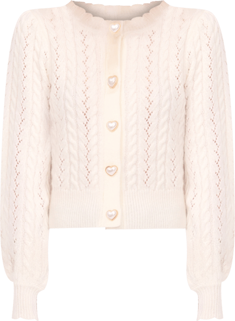 Women's Crewneck Heart Button Pointelle Cardigan Sweater