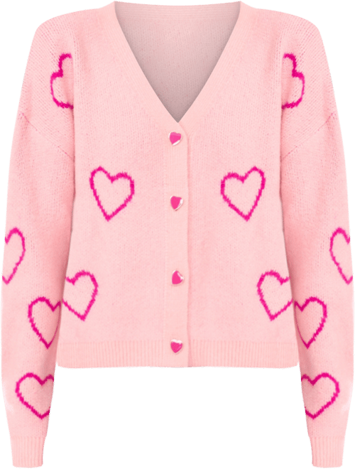 Women's V-Neck Heart Jacquard Cardigan Sweater