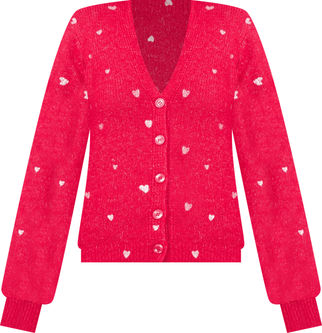 Women's V-Neck Foil Heart Cardigan