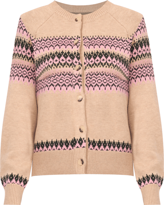 Women's Crewneck Fair Isle Long-Sleeve Cardigan Sweater