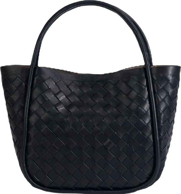 Women's Black Woven Leather Top Handle Bag