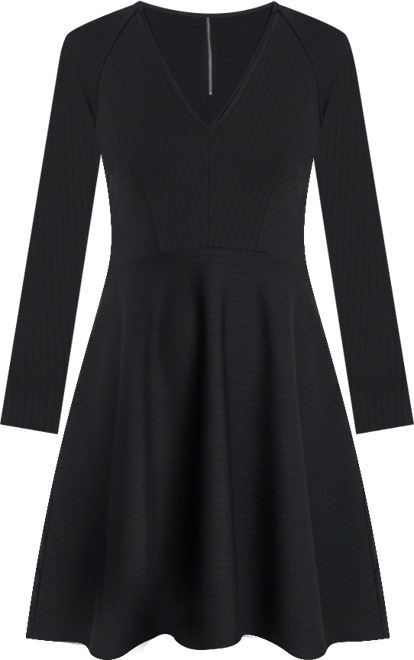 Women's Long Sleeve Rib Knit Fit and Flare Dress