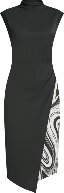 Women's Sleeveless Funnel Neck Sheath Midi Dress