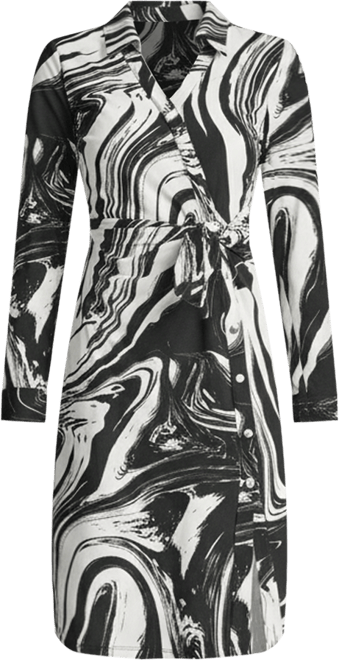 Women's Long Sleeve Asymmetrical Knot Button Front Sheath Dress