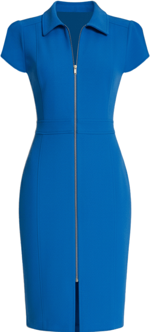 Women's Cap Sleeve Collared Neck Full Zip Midi Dress