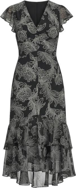 Women's Flutter Sleeve Tiered Midi Dress