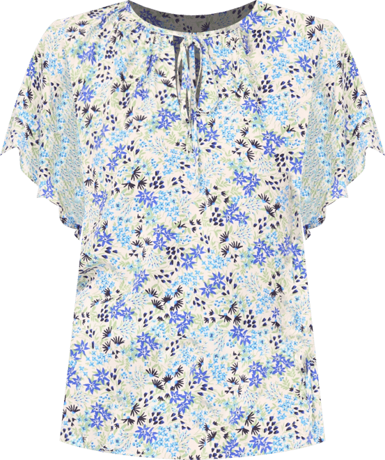 Women's Shirred Short-Sleeve Front Keyhole Top