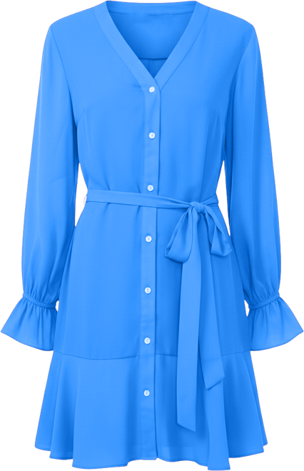 Women's V-Neck Long-Sleeve Tie Waist Dress