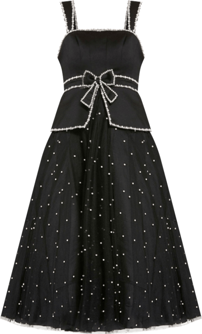 Women's Sleeveless Embellished Crepe And Tulle Midi Dress