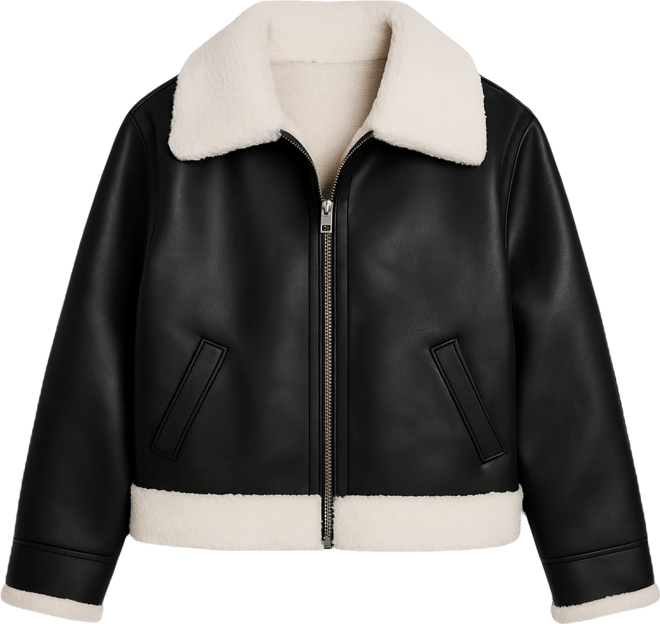 Women's Regular Reversible Sherpa to Faux Leather Aviator Jacket