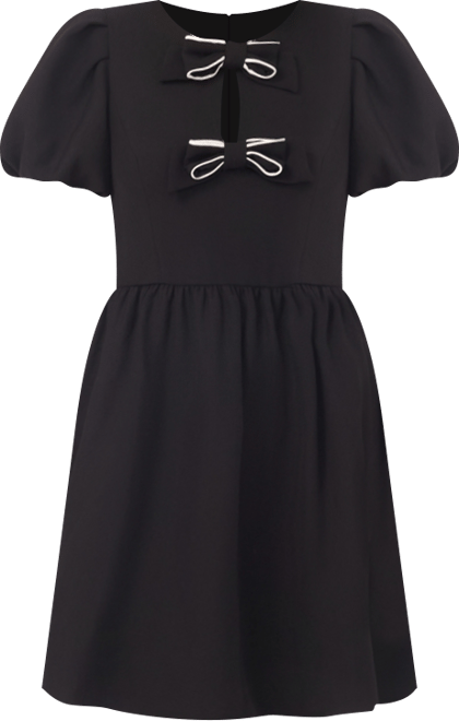 Women's Short Puff Sleeve Bow Dress