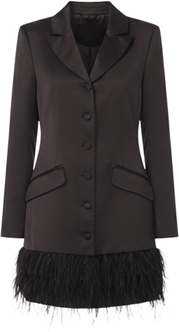 Women's Feather Trim Satin Blazer Dress