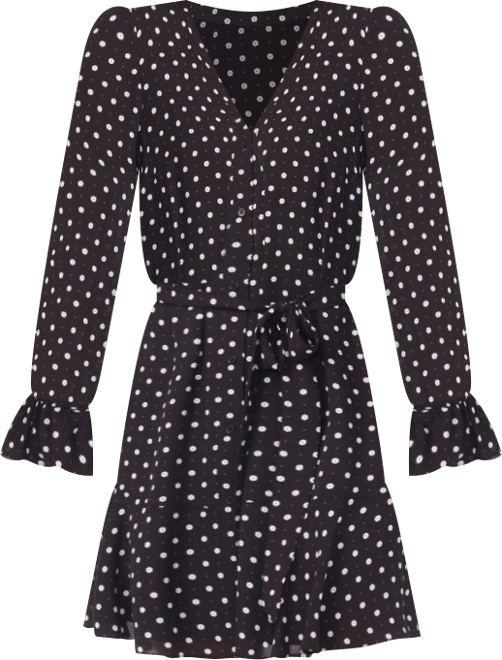 Women's V-Neck Long-Sleeve Tie Waist Dress