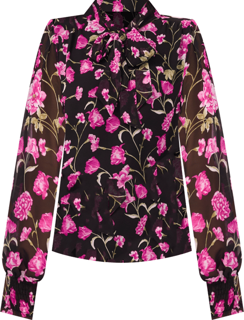 Women's Long-Sleeve Keyhole Bow Tie Smocked Cuff Top