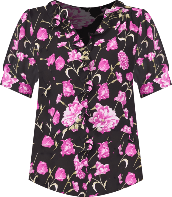 Women's Puff Short-Sleeve Button Down Ruffle Top