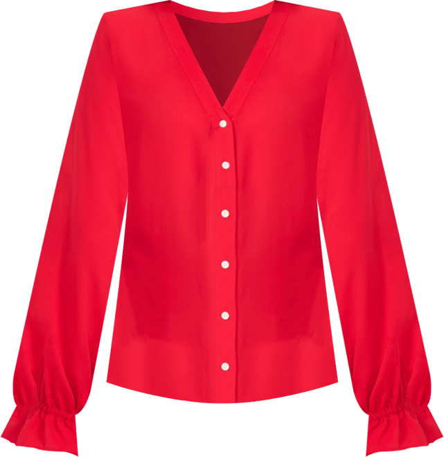 Women's V-Neck Button Down Lace Flounce Trim Top