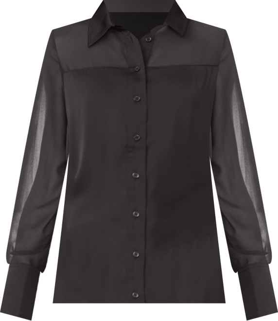 Women's Sheer Combo Button Down Long-Sleeve Top