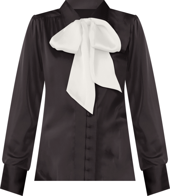 Women's Long-Sleeve Button Down Shirred Collared Top with Bow